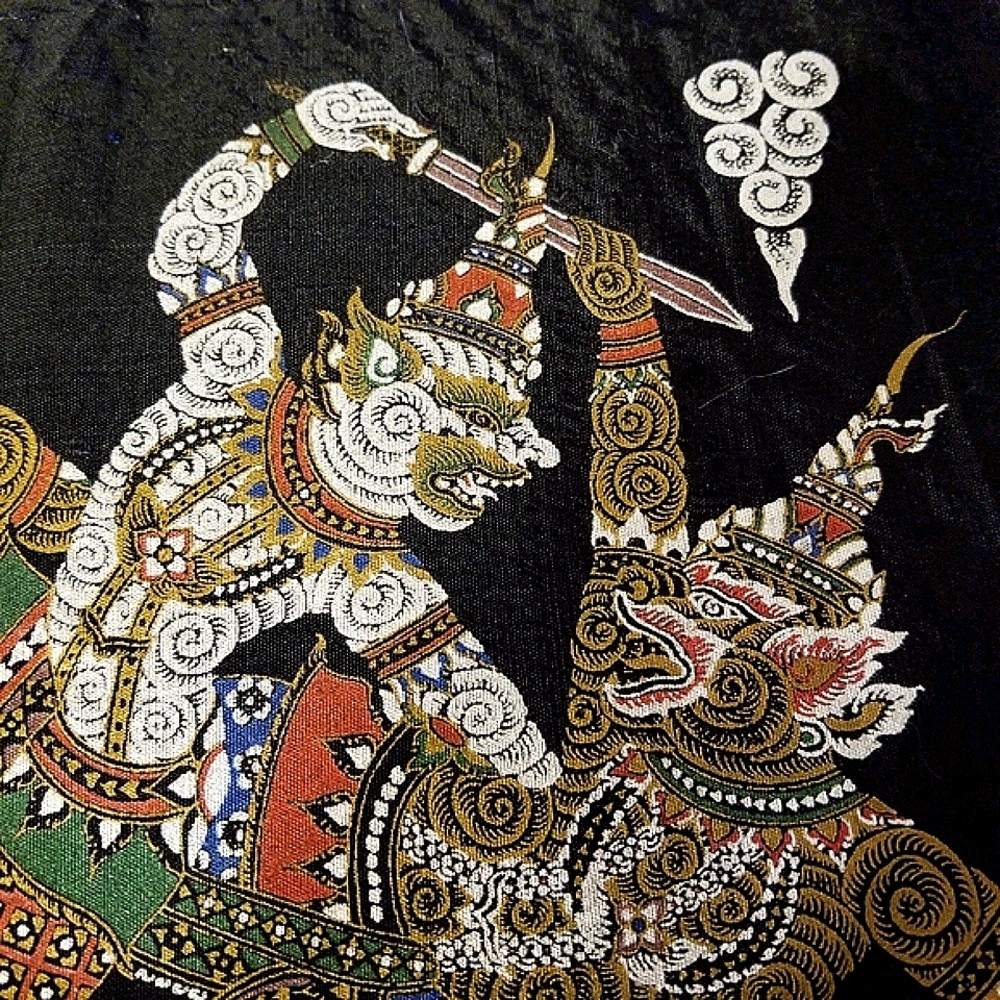 Vtg Asian silk panel depicting warriors - Picture 8 of 12